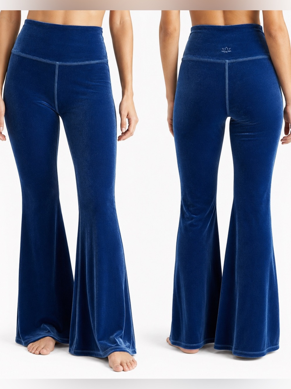 Beyond Yoga Velvet Bell Bottom Leggings XS Blue Velour High Rise Made USA